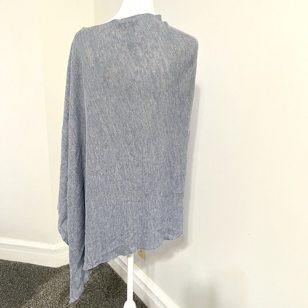 Eileen Fisher Organic Linen Melange Poncho Womerns One Size Asymmetrical Blue - Picture 3 of 8